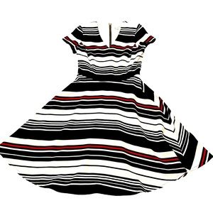 DRESS BARN striped dress size 6 white black red zipper in back short sleeves